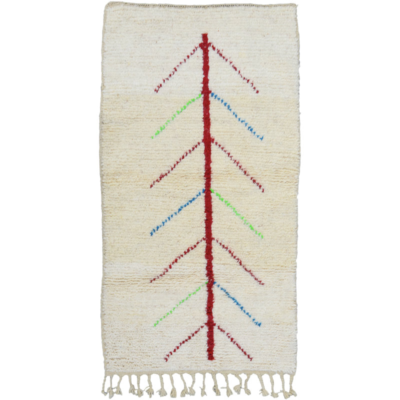 Tapis unique ivoire / rouge / bleu de 2 pi 8 po x 5 pi 2 po des années 1990
