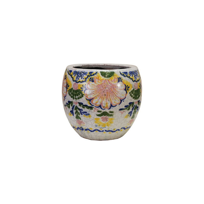 Terra-Cotta Planter With Floral Pattern