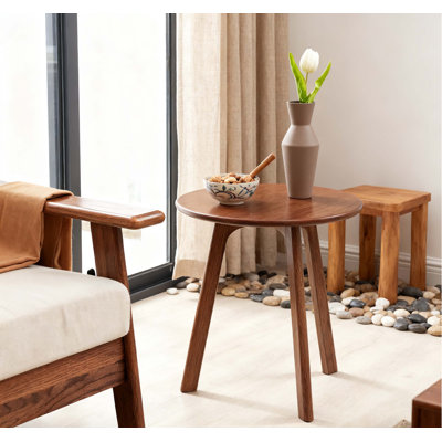 Table de bout ronde - Petite, polyvalente et élégante table de chevet pour le salon, la chambre à coucher et le balcon, 100% bois de chêne massif naturel, facile à assembler