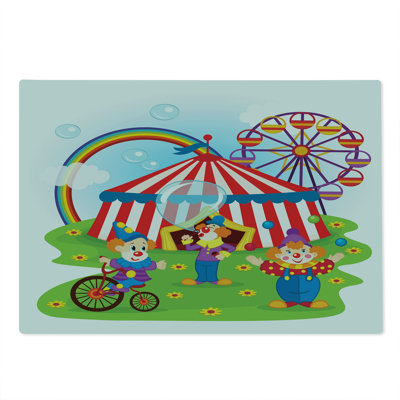 Ambesonne Vintage Cutting Board Large Size Fun Circus Scene Clowns Multicolor