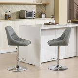 Set of 2 Bar Stools with Footrest and Base Swivel Height Adjustable Mechanical Lifting