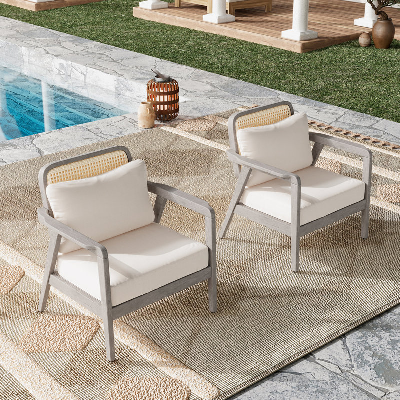 Curtis Outdoor Acacia Club Chair With Cushions, Light Gray