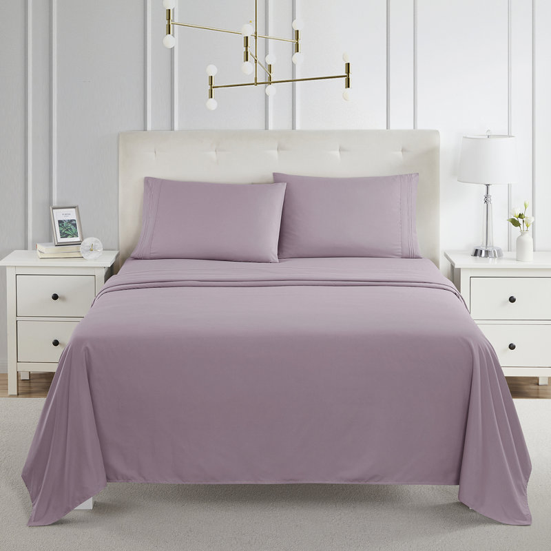  Ensemble de draps double brossé de luxe pour hôtel avec draps et taies d'oreiller très doux, Très grand, Dusty Purple