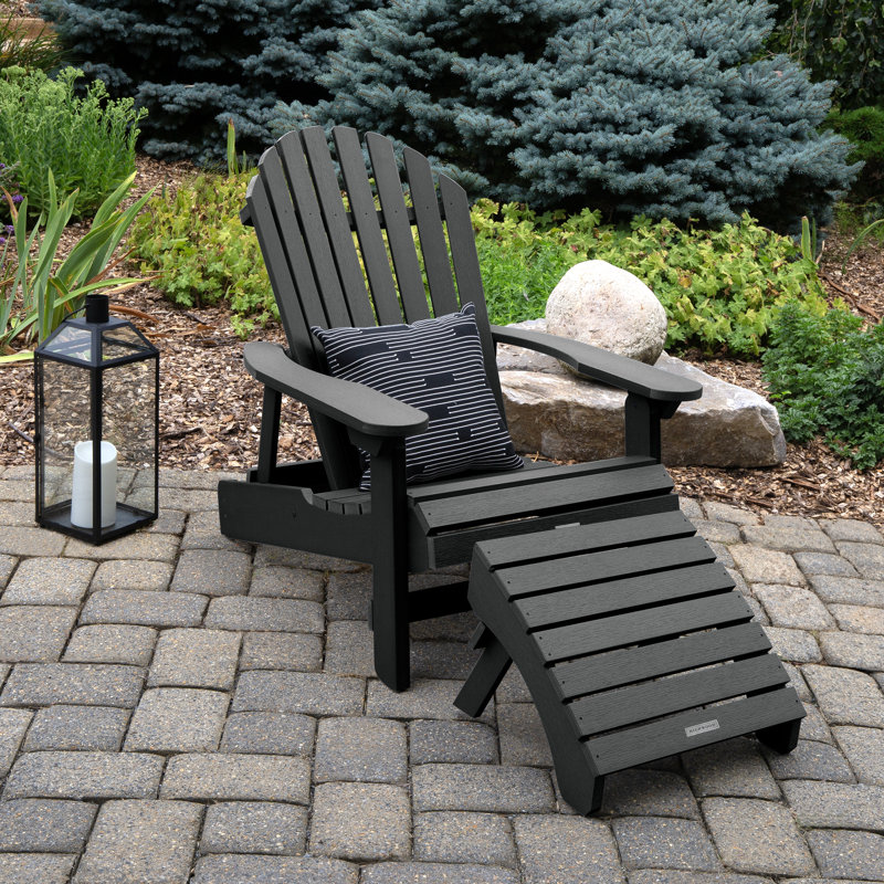 Chaise Adirondack pliante en plastique avec repose-pieds Anette, Noir