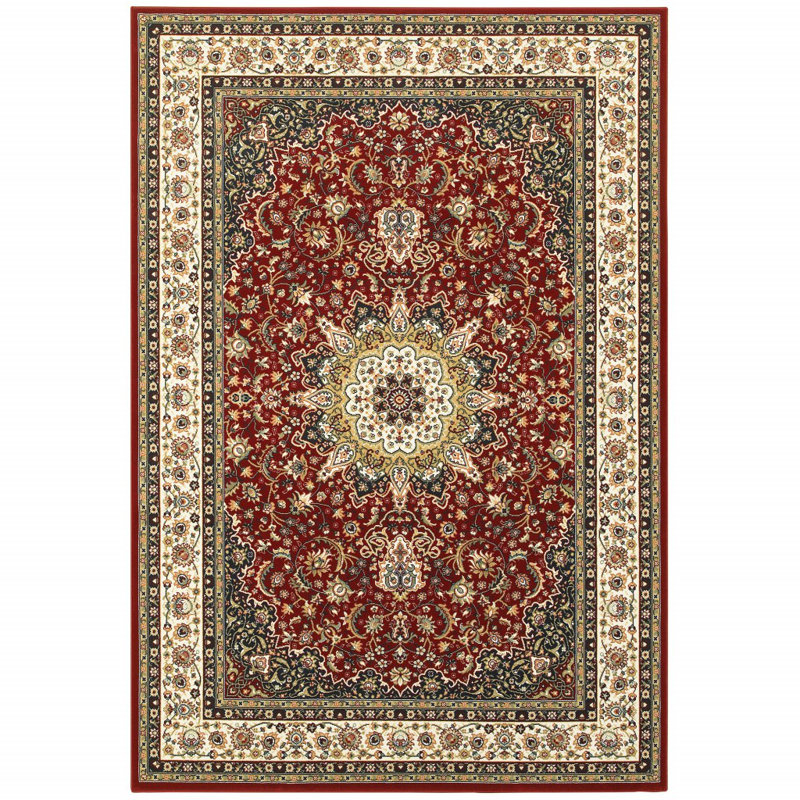 Tapis rouge / ivoire Greenwich, Rectangle 6 pi 7 po x 9 pi 6 po