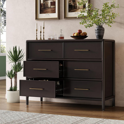 Armoire de rangement, style élégant, convenant au salon et à l'entrée de la salle à manger, grande taille, 6 tiroirs, brun foncé