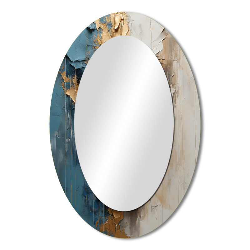 Portrait de femme méditation dorée et bleue - Miroir mural moderne Mid-Century, 36 po x 24 po