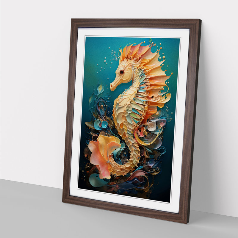 Seahorse Contemporary No.2 - Single Picture Frame Print on Wood, 46cm H x 34cm W x 2cm D, Walnut