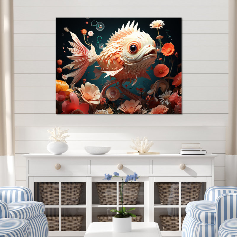 Art mural surréel de poisson sous-marin II, Toile tendue, H 24 po x l 32 po x P 1 po