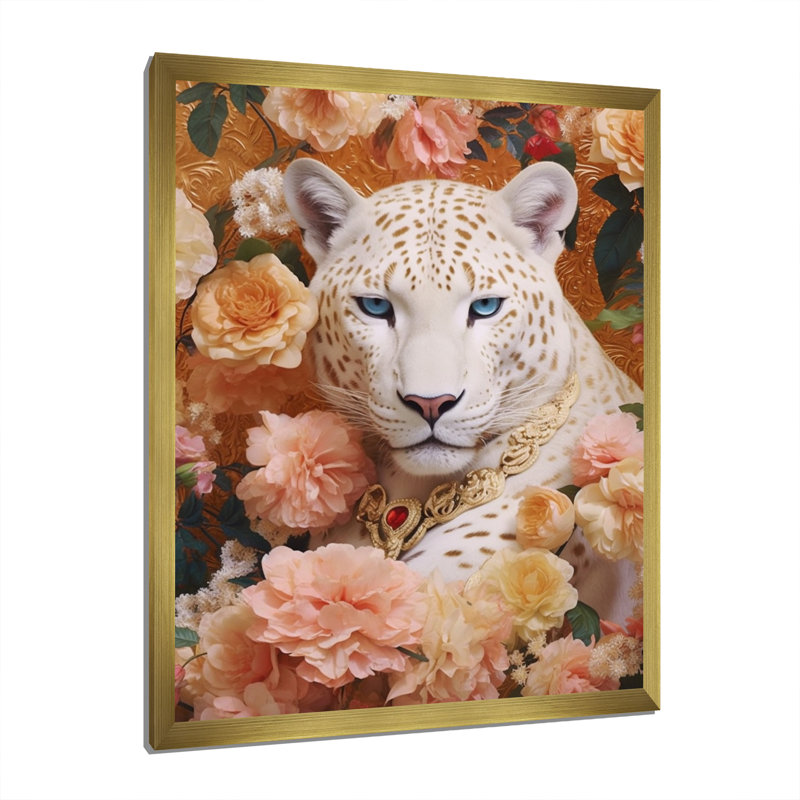 Mélange floral tigre blanc I, Cadre doré à une seule photo, H 32 po x l 24 po x P 1 po