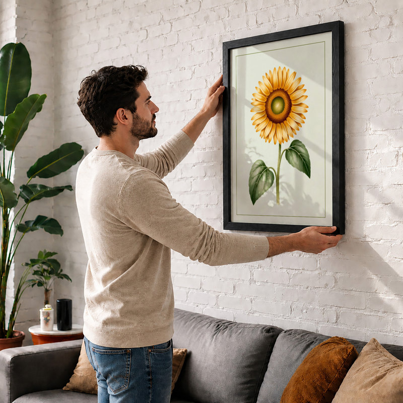 Sunflower Study Botanical - Print, A2 - 59.4 x 42.0 cm, White