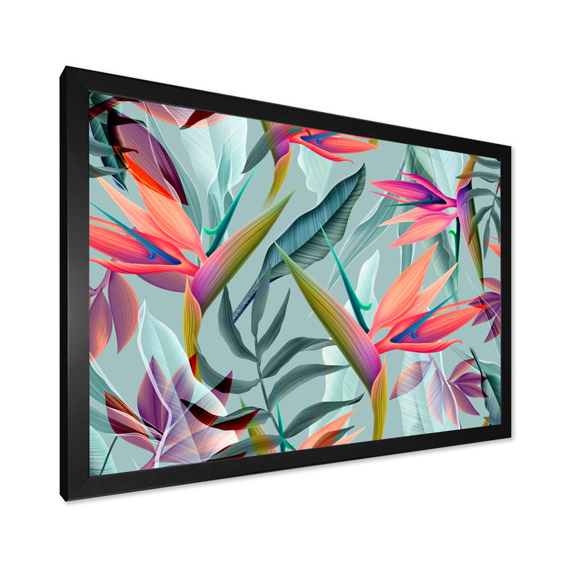 Fleurs tropicales rétro VI - Impression sur toile, Cadre photo noir, H 16 po x l 32 po x p 1 po