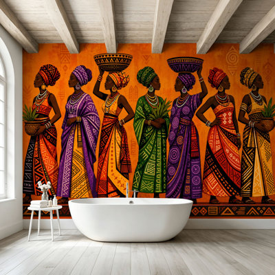 Peel and Stick Wallpaper Wall Mural African women silhouettes national clothes seamless People South Wall Art Self Adhesive and Removable