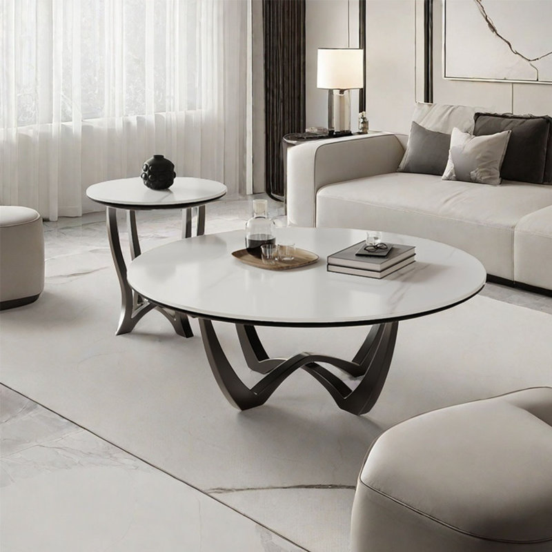Modern simple round rock table, 15.7" H x 35.4" L x 35.4" W