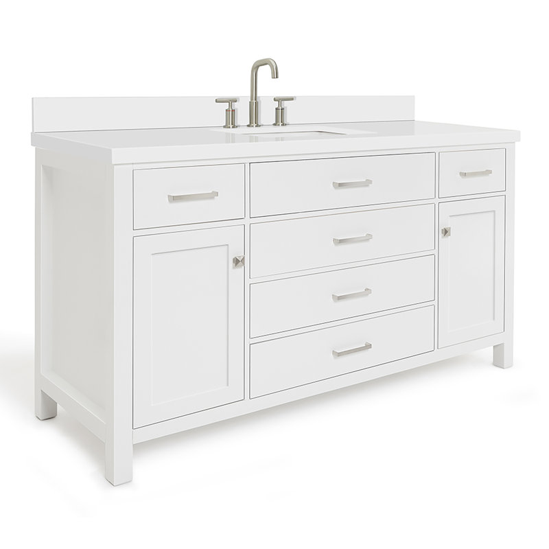 Abbate 60" Single Bathroom Vanity with White Quartz Top, White