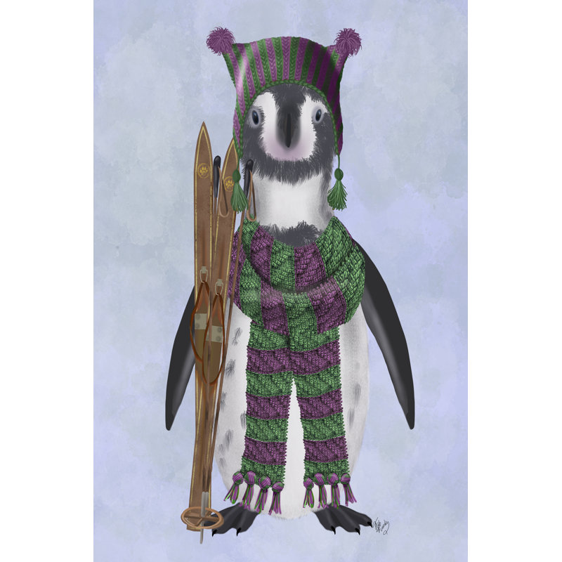 Penguin Skis 1 Piece Wrapped Canvas Wall Art, 76cm H x 51cm W