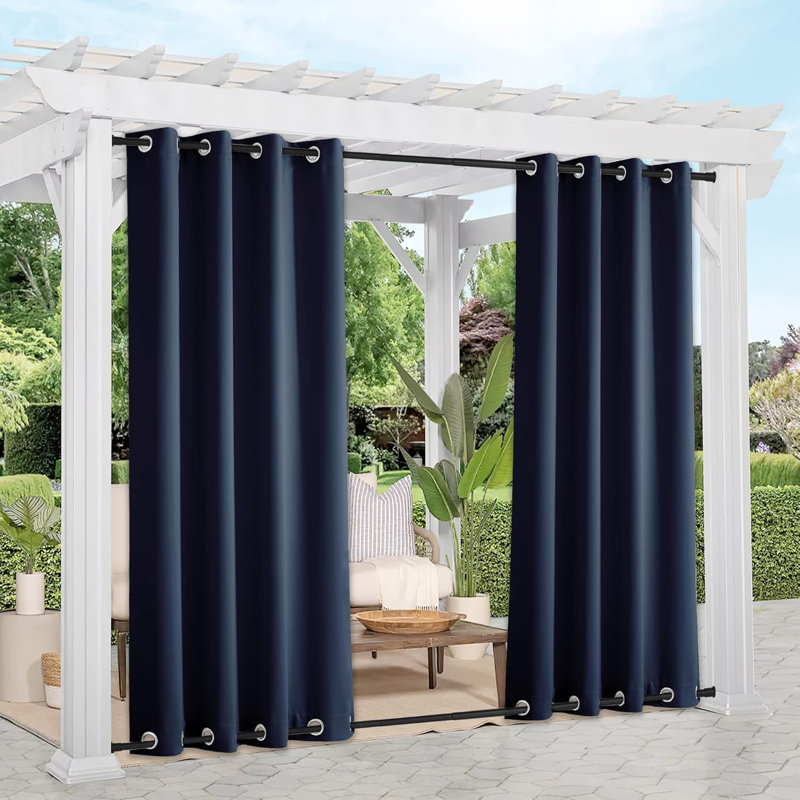 Blackout Outdoor Curtains for Patio Waterproof Top & Bottom Grommet Privacy Drapes, Set of 2, 52" W x 95" L, Navy Blue