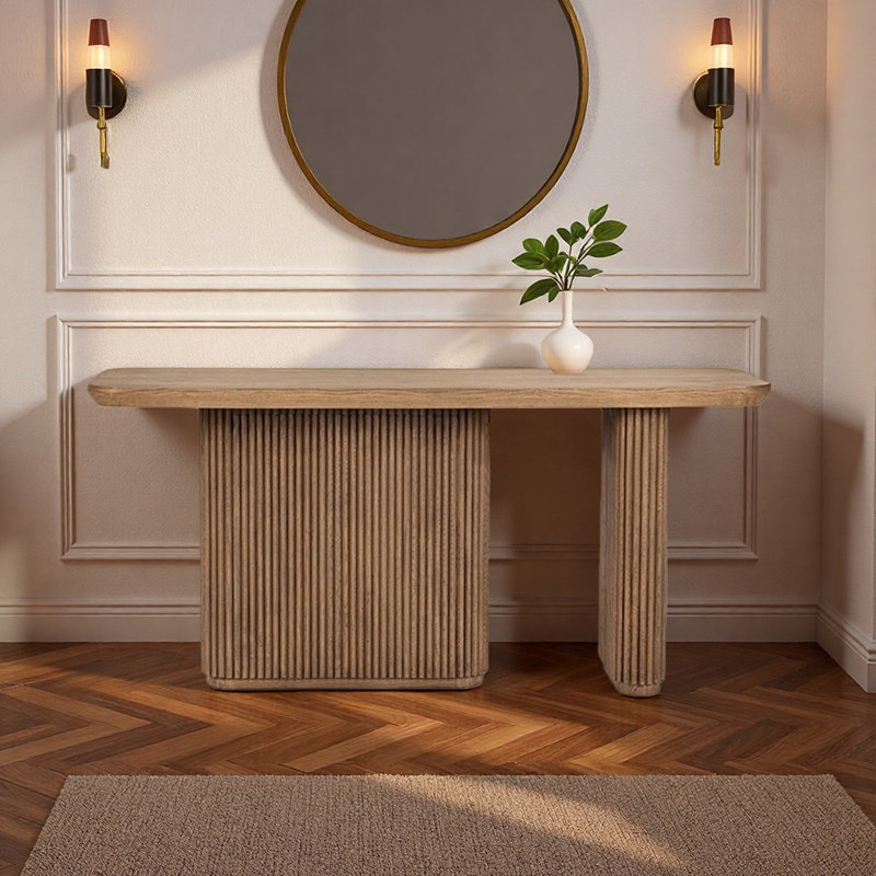 Modern simple console table, 31.5" H x 55.1" W x 15.7" D, Brown