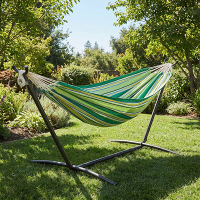 Double Hammock With 9Ft Steel Stand & Carrying Case, 450 Lb Capacity, Vigor Green
