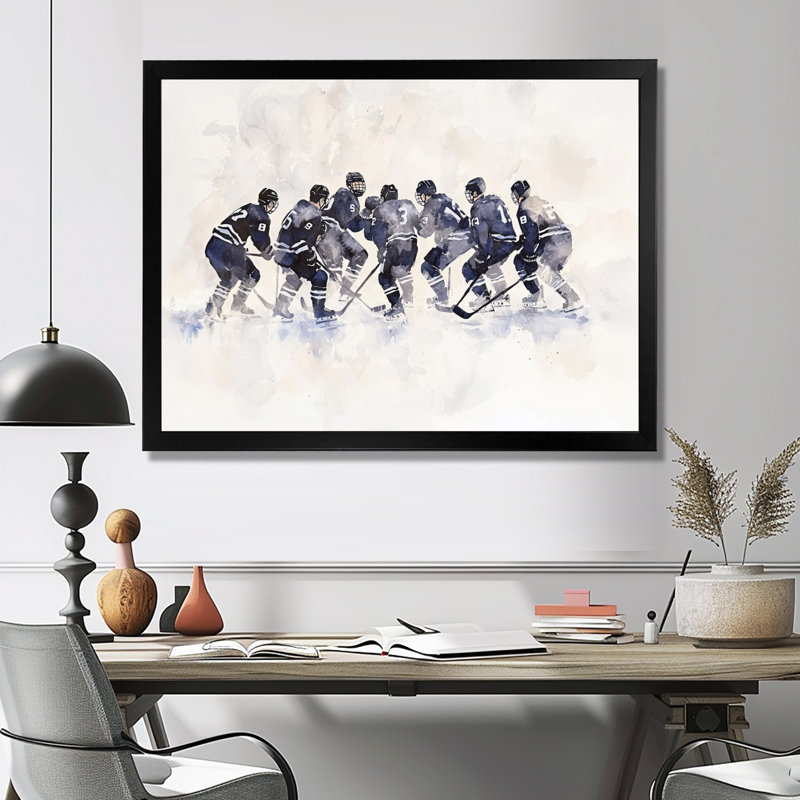 Équipe de hockey avant un jeu III, Reproduction encadrée d'une seule photo sans pass, Noir, H 12 po x l 20 po