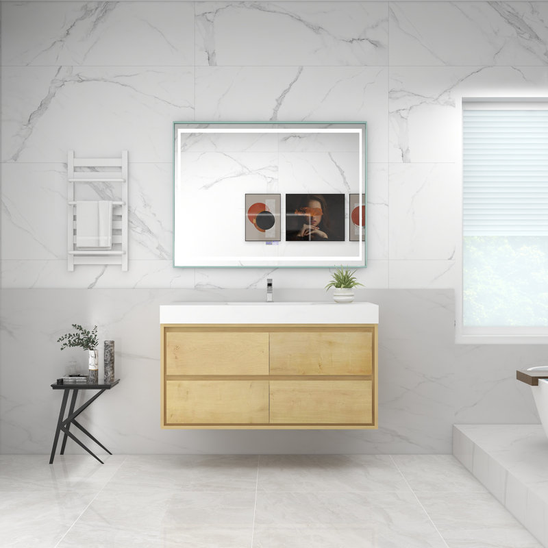 48'' Single Bathroom Vanity with Acrylic Top, Light Oak