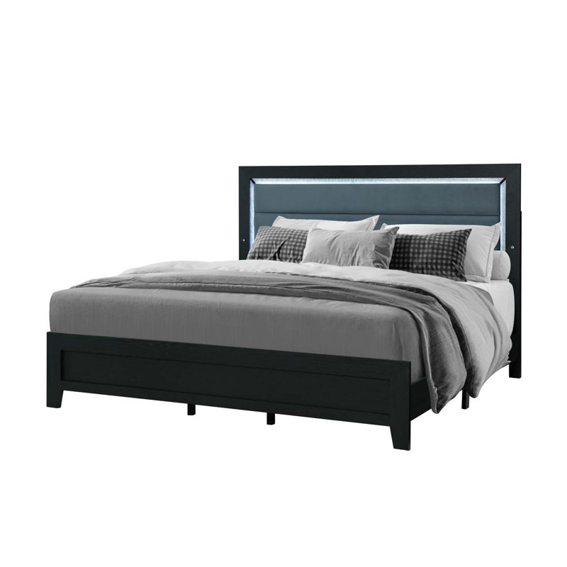 Grand lit moderne avec DEL, tête de lit tapissier avec éclairage