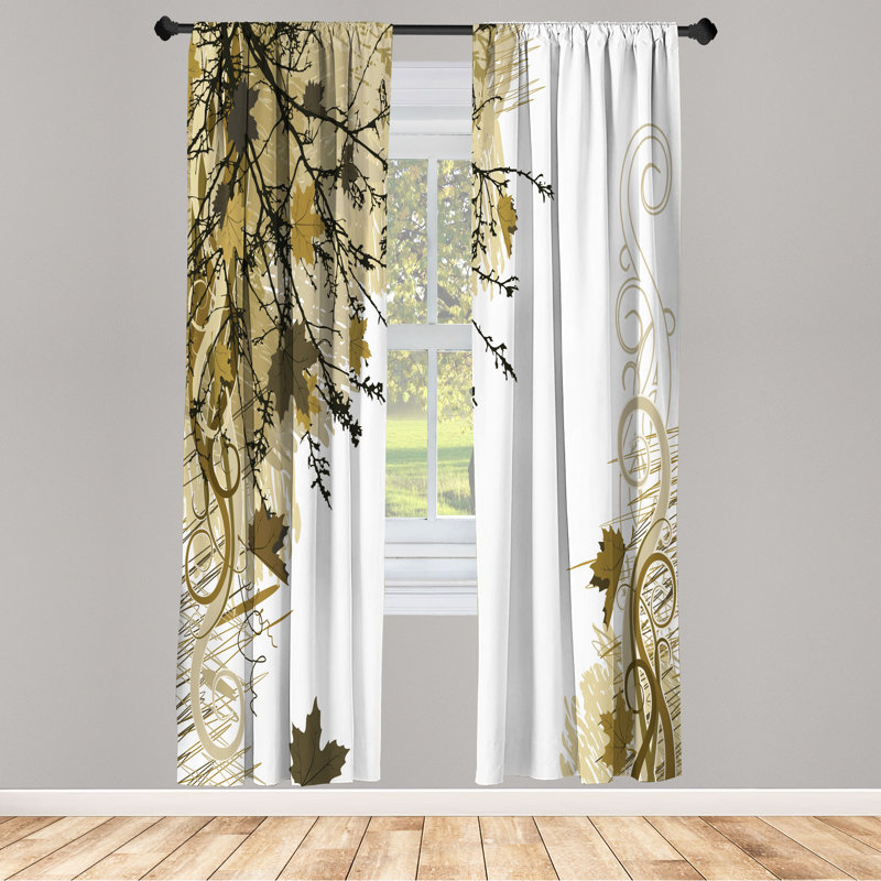 Ebern Designs Nature Curtains, Fall Earth Tones Autumn Leaf, Pair of 28", Dark Mustard, 28" W x 84" L