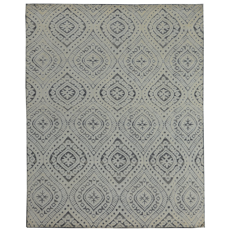 Wool Moroccan Area Rug in White, Rectangle 8' x 10'
