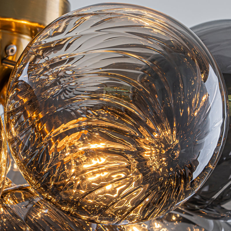 Plafonnier semi-encastré 3 lumières à intensité variable avec bulles sphériques en verre tourbillonnant gris fumé et coloré