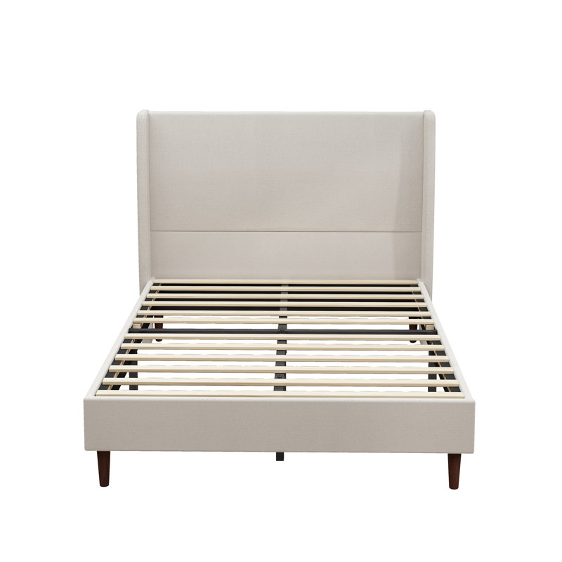 Structure de lit tapissier pour grand lit, tissu chenille beige, Beige clair, Grand lit