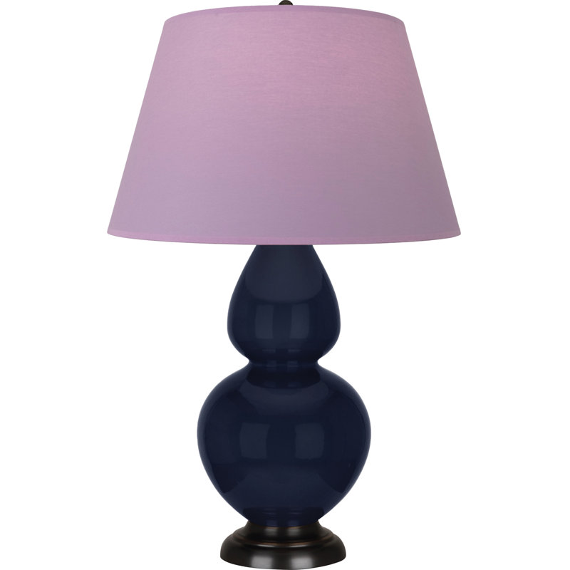 Lampe de table double gourde en céramique, Bleu minuit émaillé / bronze, Lavande / prune, Bronze