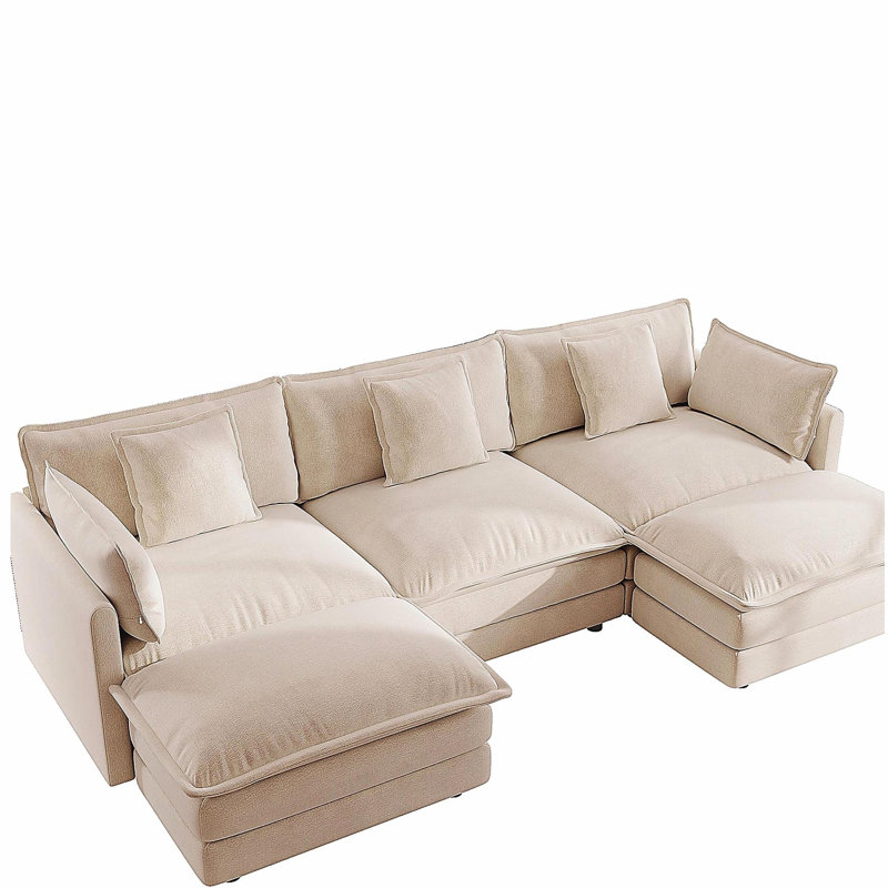 Canapé modulaire en U avec repose-pieds réversible, canapé d'angle convertible 5 places avec 2 repose-pieds, canapé moelleux et minimaliste moderne pour le salon, chenille beige