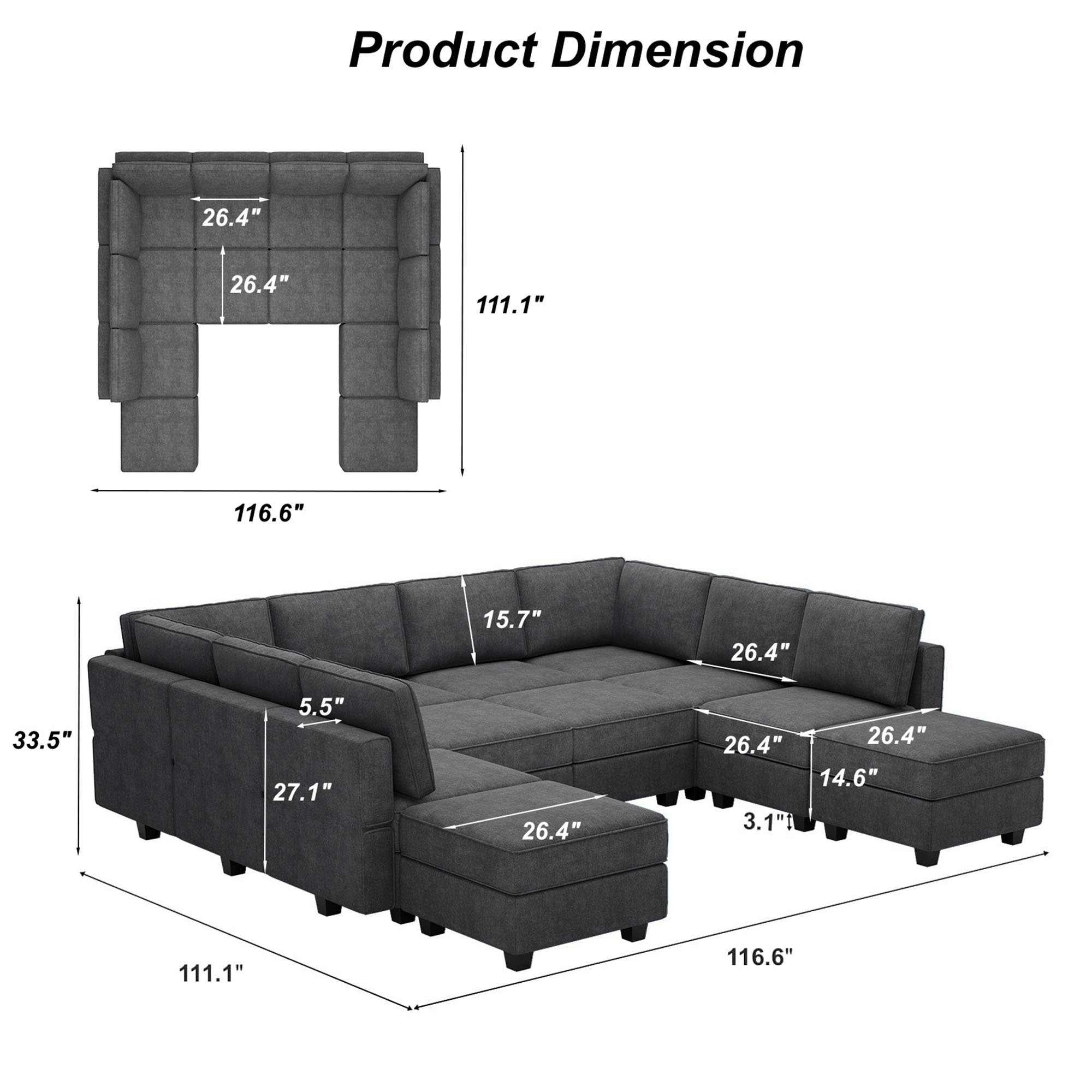 Neemi Modular Sleeper Sofa Bed Sectional Couch Oversized U Shaped Sofa With Storage Convertible Sofa Set Large Sectional Sofa