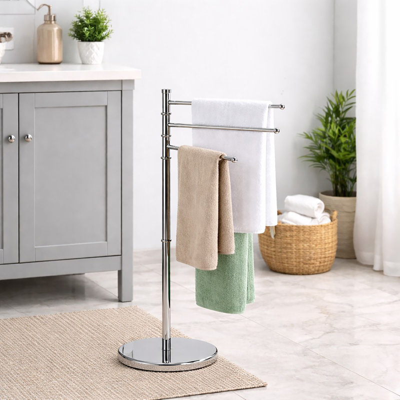 Porte-serviettes autoportant à 3 bras en acier inoxydable