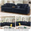 L-shaped Sectional Sofa with Ottoman Cup Holder  USB Type-C Port Storage Box Dark Blue Couch-1630643786
