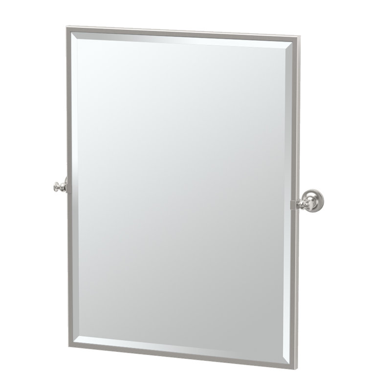 Miroir de salle de bain Tavern | Miroir rectangulaire encadré, biseauté et pivot, Nickel satiné, H 32,5 po x l 28 po
