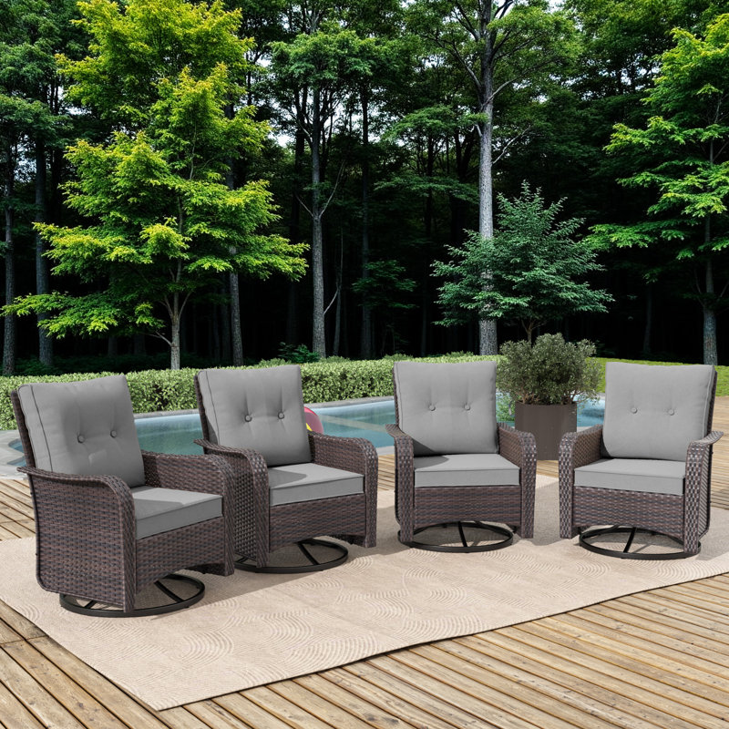4 chaises de patio pivotantes en rotin avec coussins Ilijah, Gris