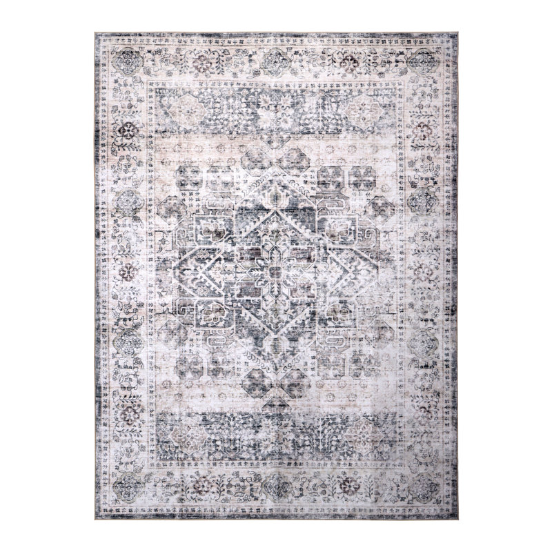 Winston Porter Grey/Soft Taupe Machine Washable Area Rug – Non-Slip, Stain Resistant, GRS Certified, for Bedroom, Living & Dining