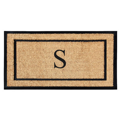 Danielian Rubber Coir Classic Border Monogrammed Doormat  24" x 48" Non-Slip Outdoor Door Mat