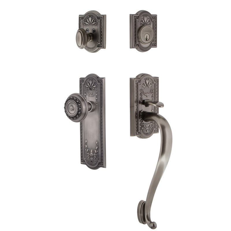 Parthenon Handleset with Single Cylinder Deadbolt and Door Knob and Rosette, Antique Pewter, 2.75"