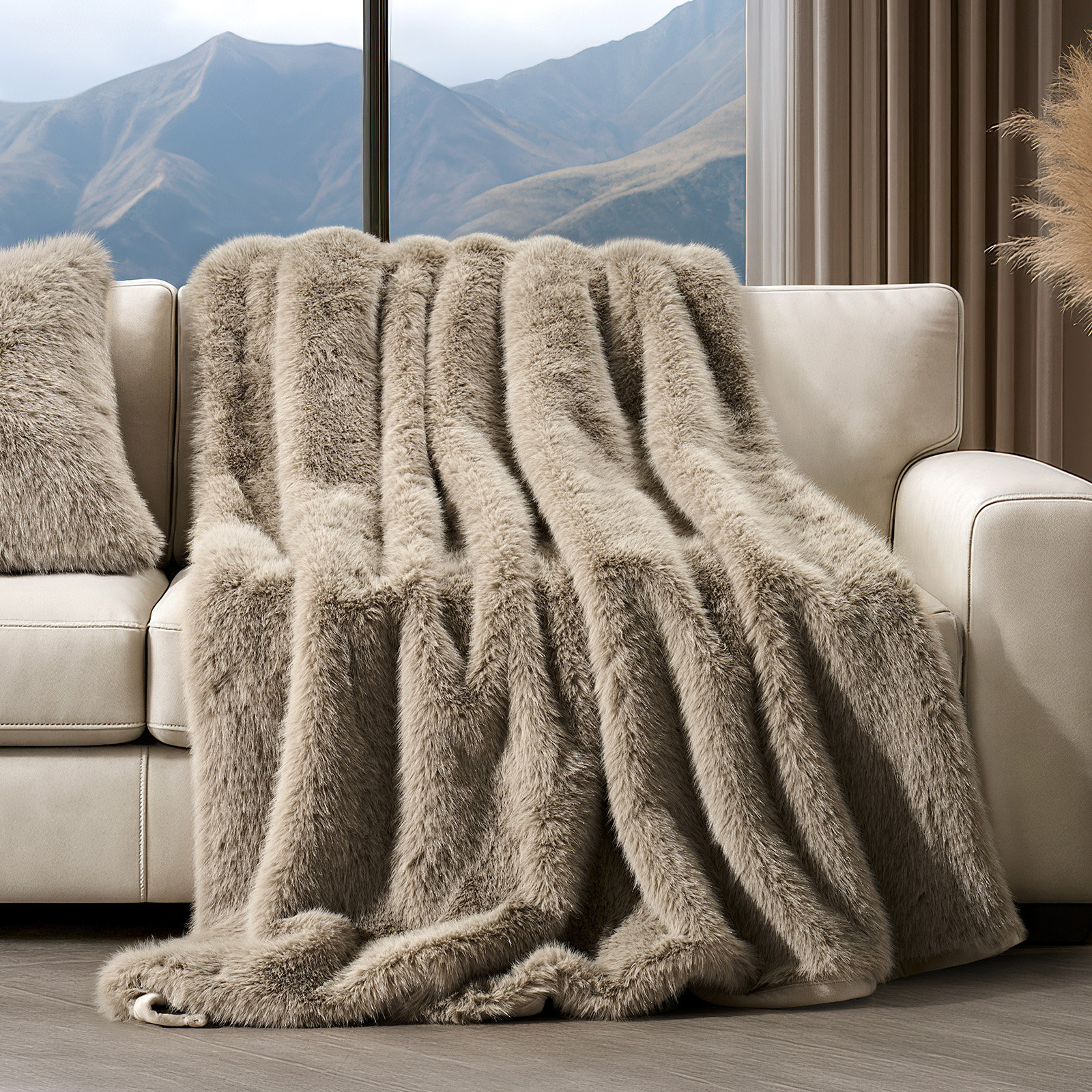 Luxe Faux Fur Throw Blanket, Twin, Frosted White Wolf Ombre