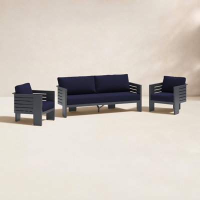 Ari 3 Piece Sunbrella® Outdoor Patio Seating Set - Navy Blue
