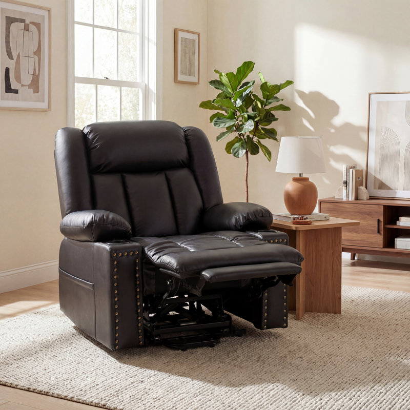 40" Wide 3-Motor Power Lift Recliner With Heat And Massage, Leather Upholstered Chair With Independent Head Back & Foot Adjustment
