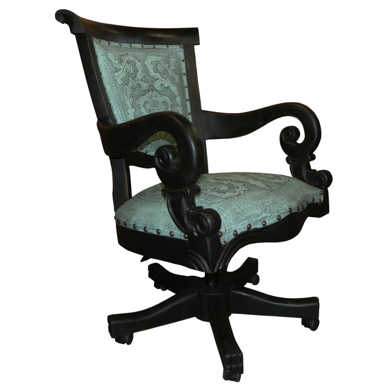 Sammy Leather Swivel Side Chair, Turquoise/Black