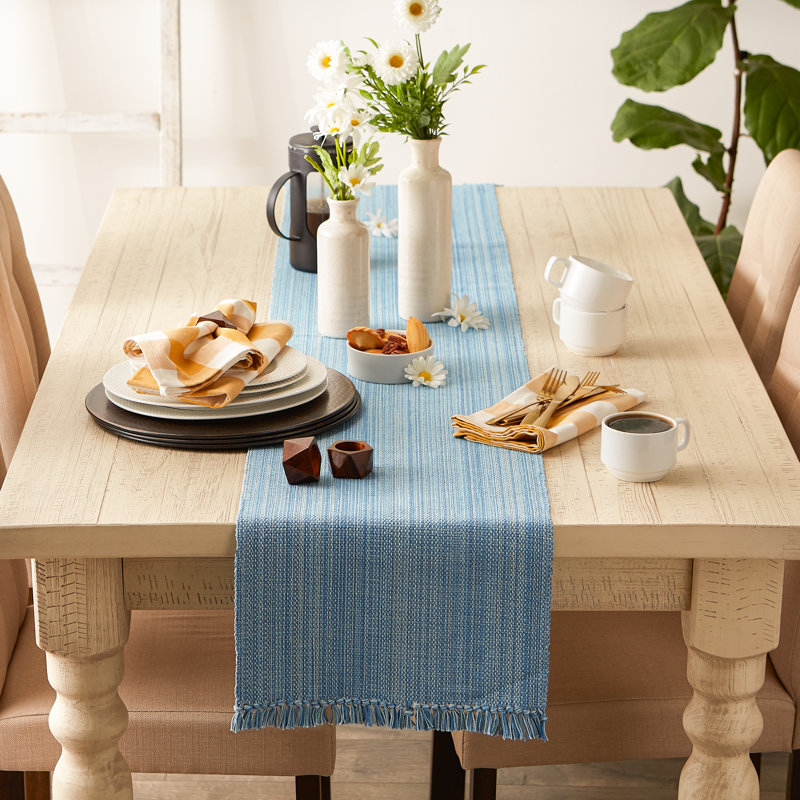 Hidetoshi Striped 100% Cotton Table Runner, 108" x 13", Light Blue