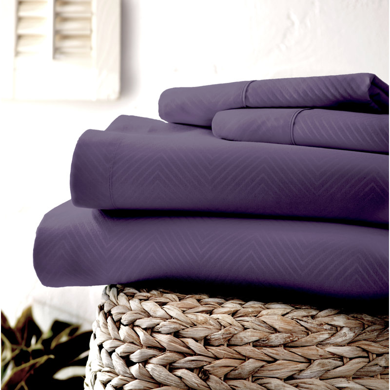 Becky Cameron Microfiber Chevron Sheet Set, Purple, King Sheet Set with 2 Pillowcases