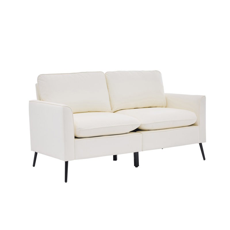 Causeuse rétro en similicuir de 56 po, Blanc, crème
