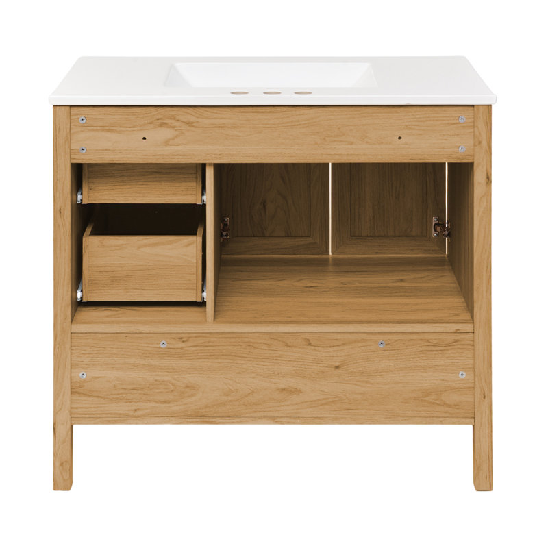 Chateau 36" Freestanding Bathroom Vanity in Golden Oak with 3-Hole Widespread Sink Top, White, Golden Oak, 8" Widespread