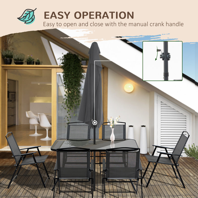 Jovannie Rectangular 6 - Person 55" Long Dining Set with Umbrella, Black