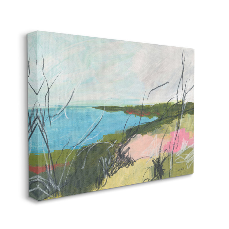 «Blue Ocean Coast Landscape Scratch Line Abstraction Stretched», art mural par Jan Weiss, H 16 po x l 20 po x P 1,5 po